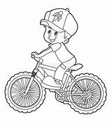 Riding Bicycle Cartoon Kid Coloring Illustration Children sketch template