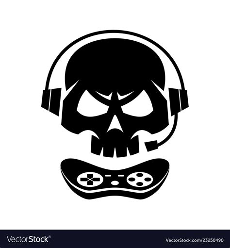 black silhouettes joystick gamer skull isolated vector image
