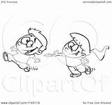 Boy Girl Cartoon Chasing Feather Tickle Clipart Him Toonaday Outlined Coloring Vector Ron Leishman sketch template