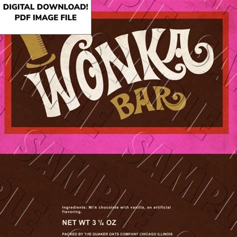 wonka bar label created  screen  prop digital etsy
