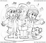 Christmas Children Singing Carols Cartoon Clipart Outlined Royalty Visekart Vector Clip Illustration Clipartof sketch template