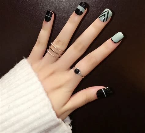 yunail pcs green  black short fake nails oval short full acrylic nail tips cute fake