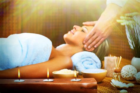 beautiful spa massage collage stock photo image  handling candle