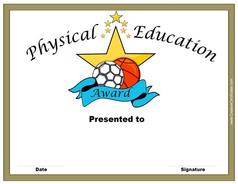 physical education awards  certificates  education