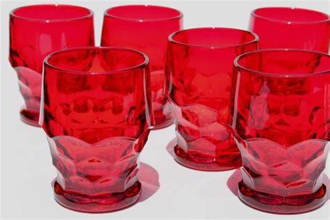 vintage ruby red glass tumblers georgian pattern drinking