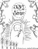 Printable Coloring Jesus Savior Pages Drawing Baby Birth Advent Christmas Simple Nativity Scene Manger Sea Red Crossing Children Shepherds Christ sketch template