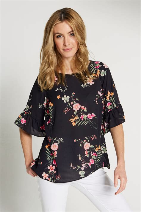floral print fluted sleeve top