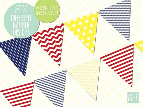 printable assorted pennant flag banner assorted primary etsy