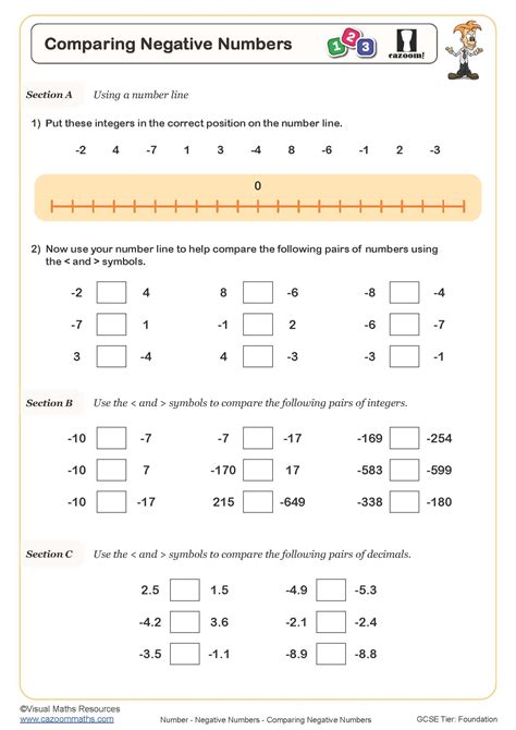 comparing negative numbers worksheet printable maths worksheets