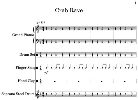 crab rave sheet   piano drum set finger snap hand clap