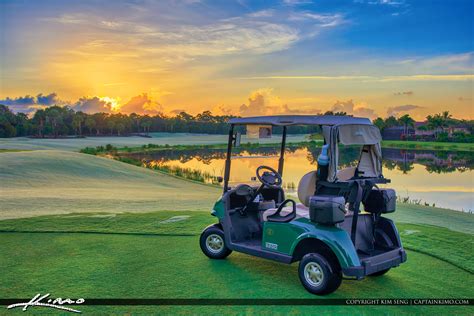 ez  golf cart  mirasol golf  sunrise  palm beach gardens hdr photography