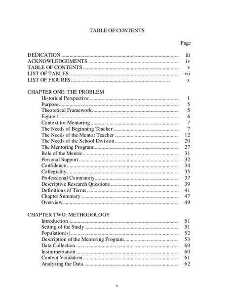 table  contents research paper