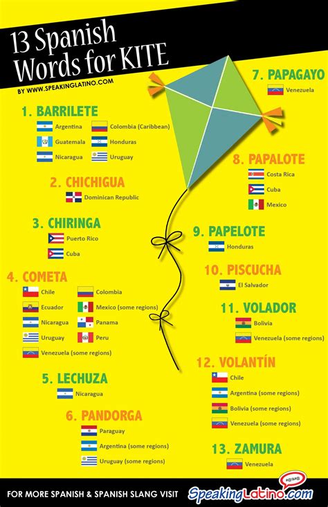 15 spanish words for kite infographic and posters