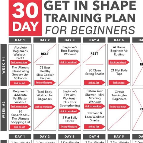 day   shape training plan  beginners calendar