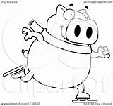 Chubby Pig Skating Ice Clipart Cartoon Outlined Coloring Vector Thoman Cory Royalty sketch template