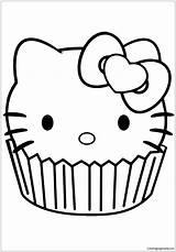 Kitty Hello Pages Cupcake Coloring Color Online Print sketch template