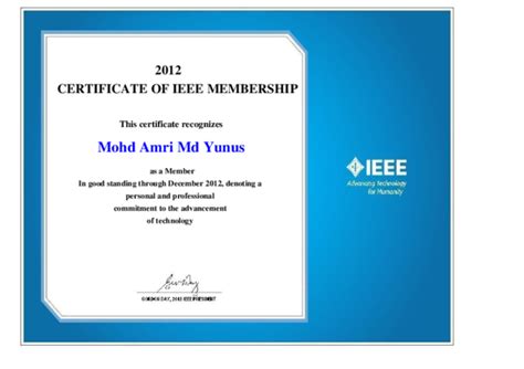 certificate  ieee membership  certificate recognizes mohd