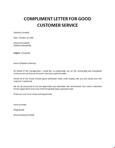 compliment letter  good customer service compliment letter