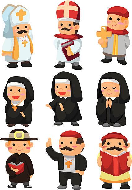 cartoon of the funny priest nun illustrations royalty free vector