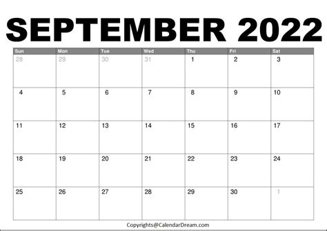 blank  september  calendar printable template