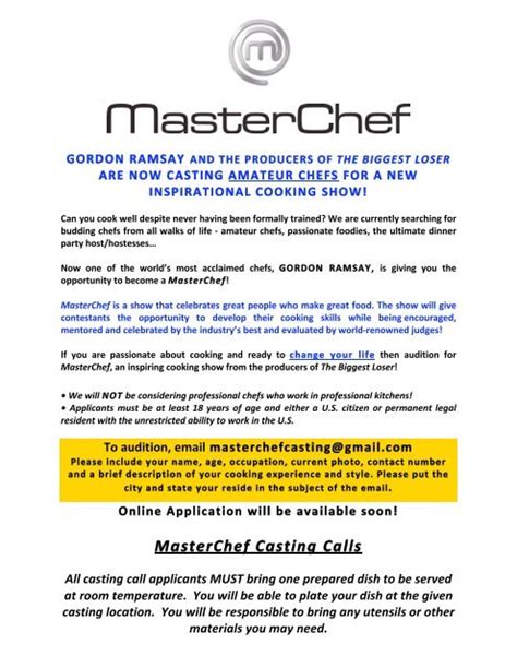 masterchef casting calls