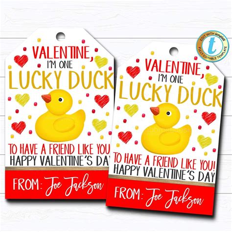 valentine lucky duck tags rubber ducky kid friend valentine tag