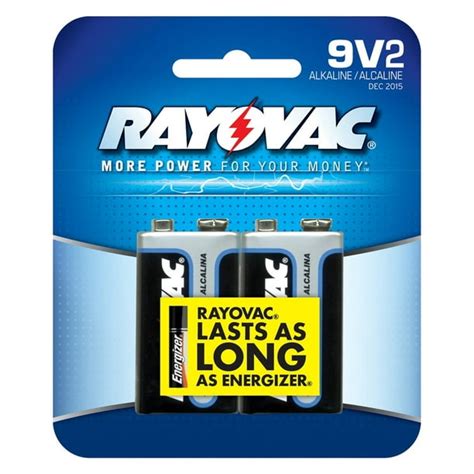 Rayovac A1604 2j Alkaline 9 Volt Batteries 2 Pack Card