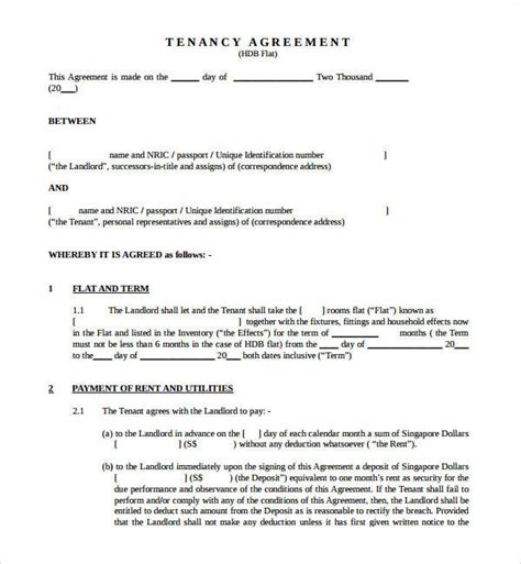tenancy agreement templates sample templates