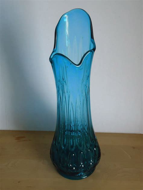 Vintage Aqua Blue Blenko Style Tall Glass Vase By Stonesoupvintage
