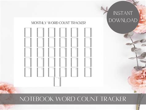 Monthly Word Count Tracker Printable Writing Tracker 31 Etsy
