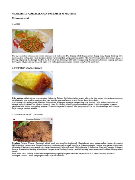 Gambar Dan Nama Makanan Daerah Di 33 Provinsi Docx