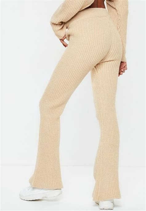 missguided pantalon flare en maille beige flared pants outfit knit outfit knitwear women