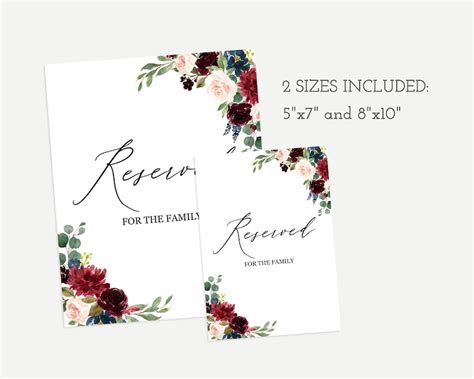 reserved table sign printable template wedding reserved sign etsy