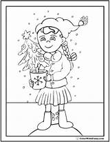 Christmas Tree Coloring Girl Pages Tiny sketch template