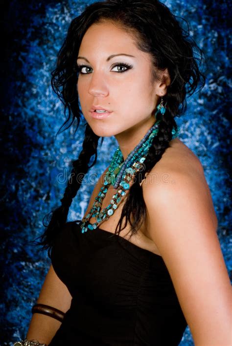 girl native american indian woman with braids stock image