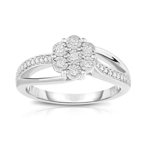 cttw  diamond cluster ring  sterling silver