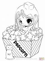Coloring Popcorn Girl Chibi Pages Colouring Drawing sketch template
