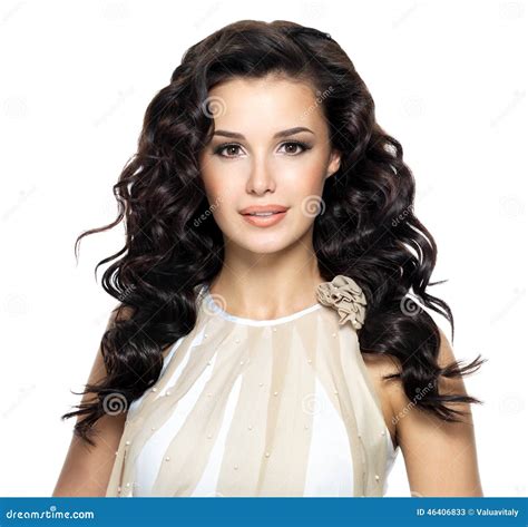Beautiful Brunette Woman With Long Curly Hairstyle