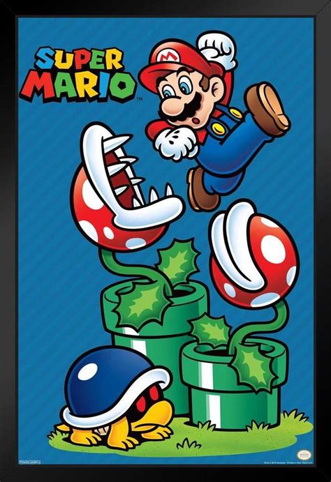 Super Mario Bros Mario Jump Nintendo Black Wood Framed Art