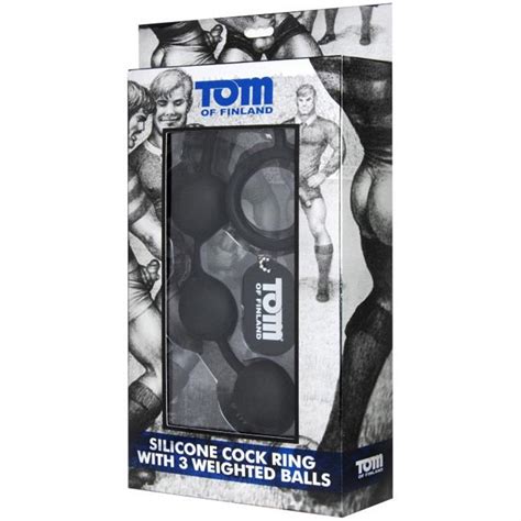 tom of finland silicone cock ring with 3 weighted balls black 12