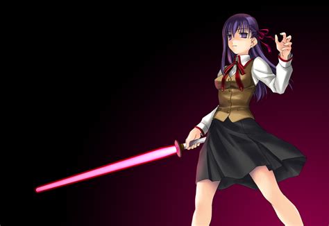 Fate Series Fate Stay Night Lightsaber Long Hair Matou Sakura Purple