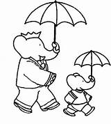 Coloring Pages Babar Umbrella Holding Elephant Elephants Pom sketch template