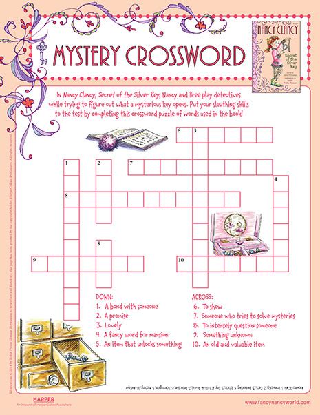 mystery crossword printable game fancy nancy printable activities