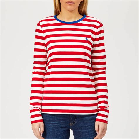 Polo Ralph Lauren Women S Pp Long Sleeve Stripe Crew Neck T Shirt Red