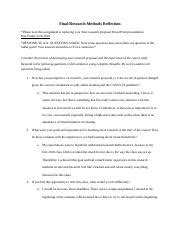 research proposal reflection assignmentdocx final research methods