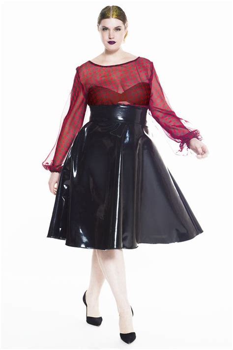 High Waist Black Patent Leather Swing Skirt Women Dress