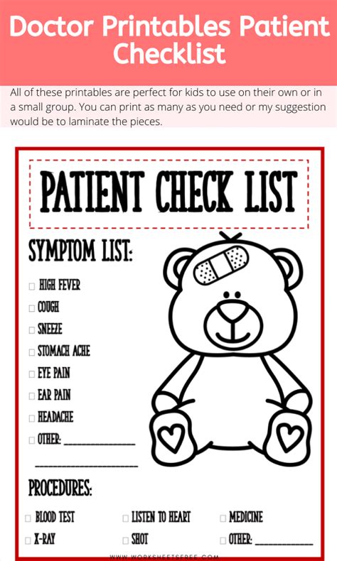 doctor printables patient checklist worksheets patient checklist