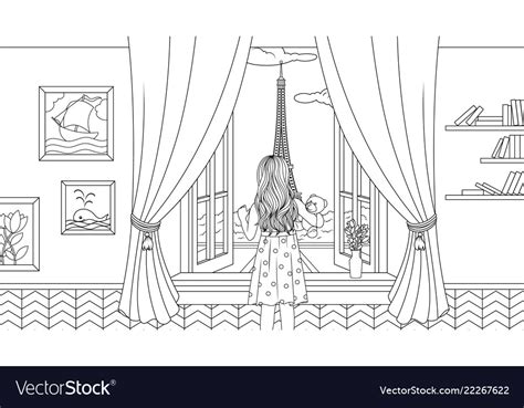 girl   teddy bear coloring picture royalty  vector
