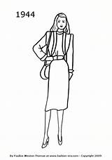 Fashion 1944 1940s Silhouettes Drawings Drawing Timeline Coloring Silhouette Costume History Line Suit 1940 Choose Board Sketch Template 1950 sketch template