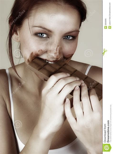 woman eating chocolate royalty free stock image image